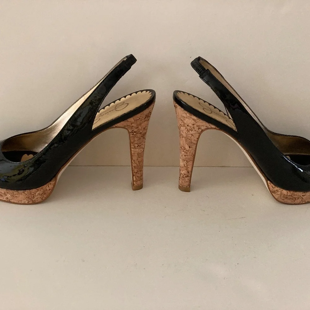 Jessica Simpson Black Patent Leather Slingback Heels/7 1/2B/EXCELLENT CONDITION!